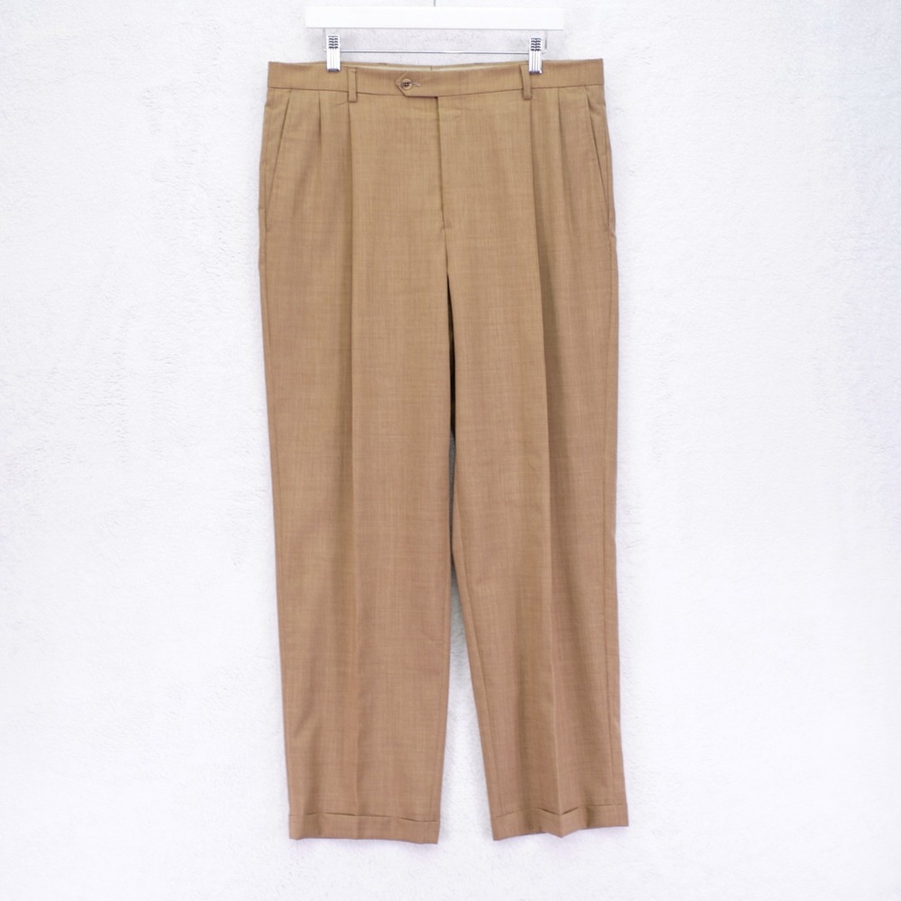 Hart Schaffner Marx Basketweave Tan Brown Dress Pants Trousers 36 / 30.5 High Ri